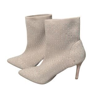 ROUGE HELIUM Womens Size US 8.5 Pink Rhinestone Knit Stiletto Heel Booties Shoes